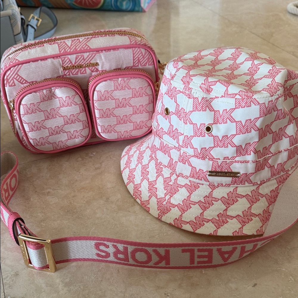 Michael Kors Pink Logo Bag and Hat Set